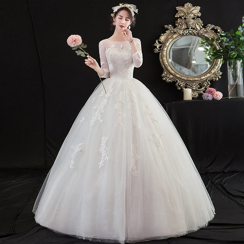 Wedding Dress 2021 The Full Sleeve Lace Up Ball Gown Princess Luxury Lace Embroidery Wedding Dresses Plus Size