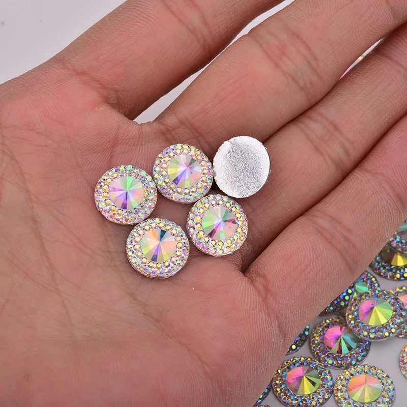 JUNAO 8 10 12 18 20 30 40mm Large AB Crystal Rhinestone Applique Flat Back Resin Gems Non Sewn Strass Crystal Stones for Crafts