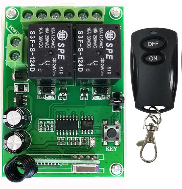 DC12V 24V 2CH 2CH Remote Control Light Switch Relay Output Radio Receiver Module and black Transmitte Garage Doors Electric Door