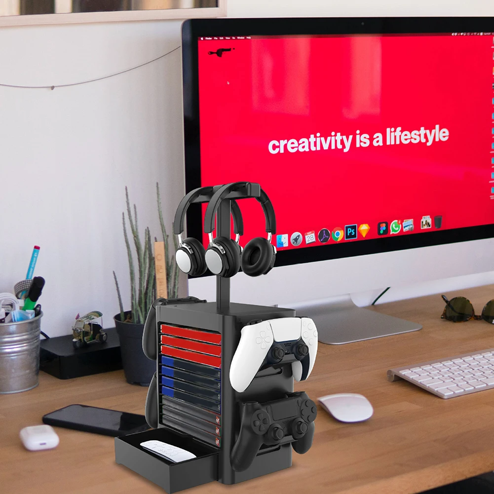 PS5ため/PS4/xboxシリーズcdディスクヘッドフォン収納ラック多機能ゲームPlaystation5ブラケット用ゲームアクセサリー