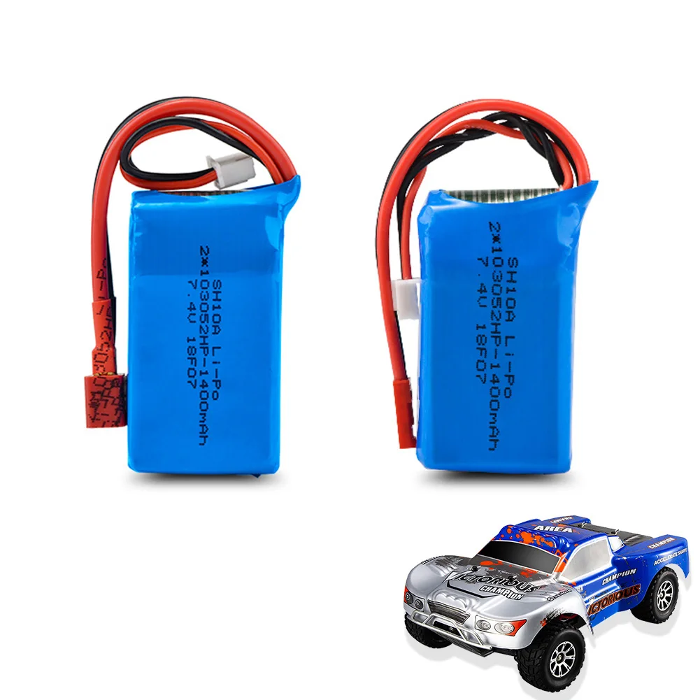 2pcs 2S 7.4V 1400mah 40C Lipo Battery  T / JST Plug Connector for Wltoys A959-b A969-b A979-b K929-B RC Remote Control Car Parts