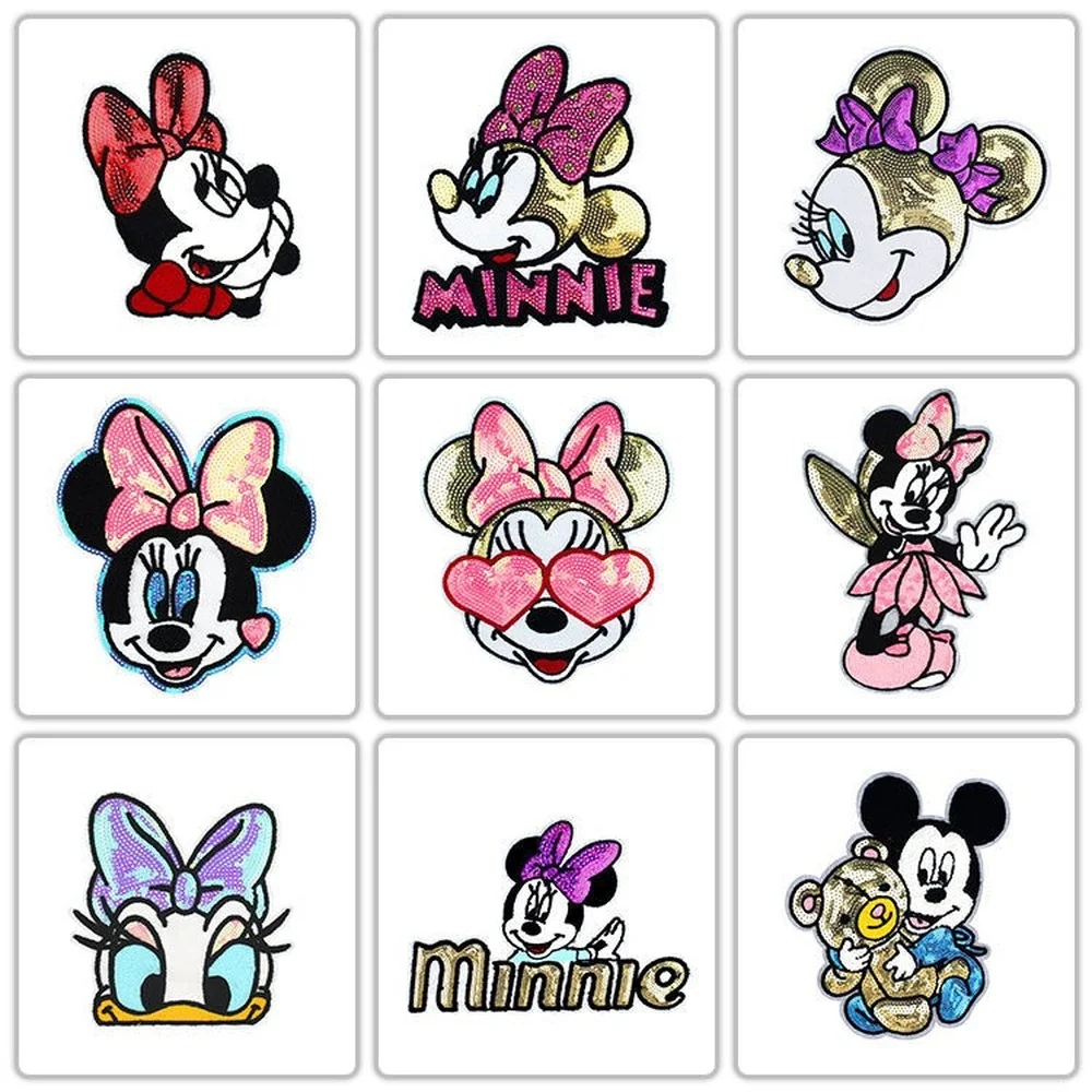 Calcomanías para ropa de Minnie, Mickey, Daisy, bordado, lentejuelas, parches de reparación de ropa, apliques de parche DIY para ropa de niños