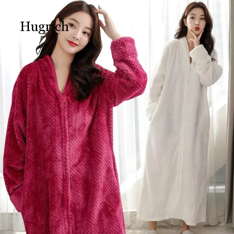 Autumn and Winter Super Long Night Dress Women's Thickened Nightgown Coral Velvet Bathrobe Sleep Wear for Couple