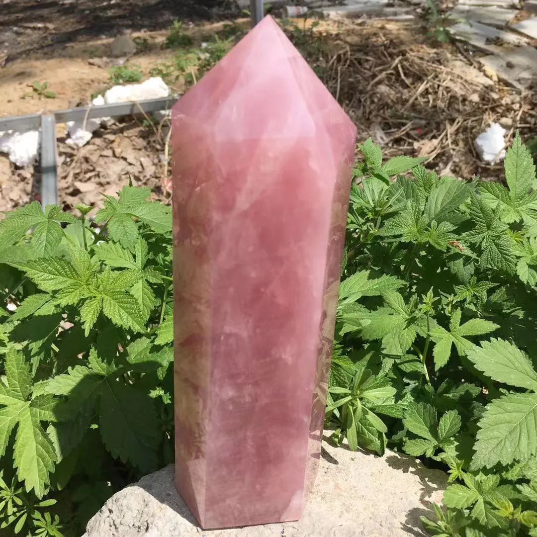 Baguette de guérison en cristal de quartz rose naturel, 20cm