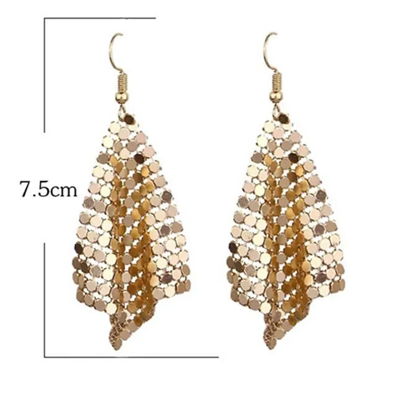 2024 Fashion Mesh Sequin Earring Women Metal Mesh Lattice Sequins Tassel Long Drop Dangle Earrings Women Wedding Party Jewelry