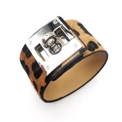 New Leopard Print Fashion Bracelet Punk Leather Bracelet and Bangle Wide Round Men's Hip Hop Bracelet OL Style
