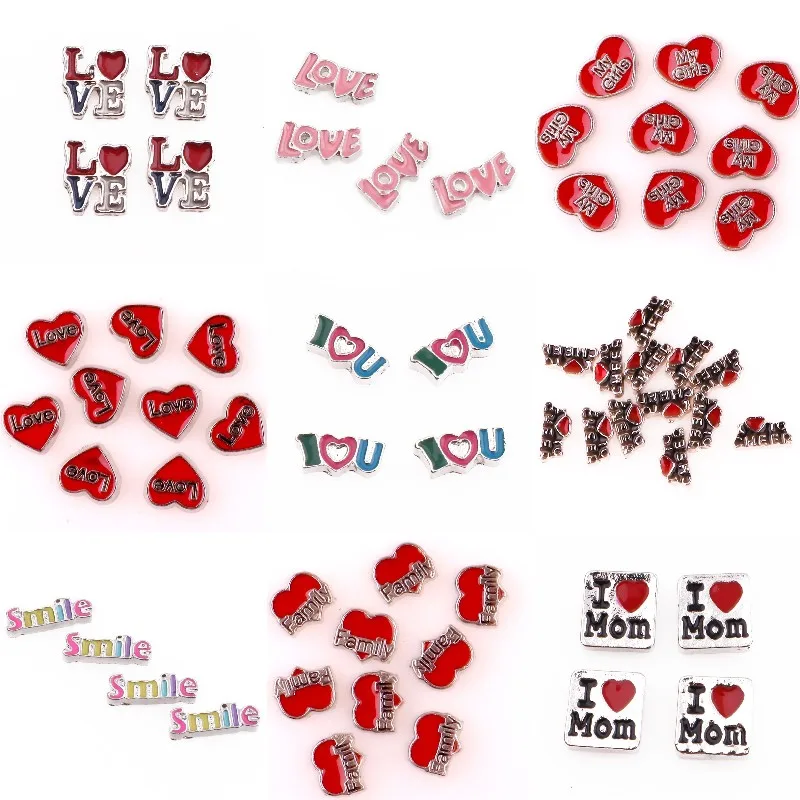 40Pcs/Lot Enamel Letter I Love You Floating Charms Words Family Love Pendant For Living  Memory Locket Jewelry Diy