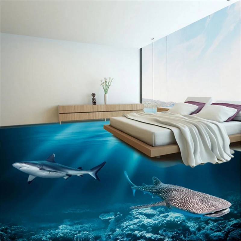 

wellyu Custom photo floor thickening waterproof and wear-resistant PVC floor paint 3D underwater world floor decoration 3d floor