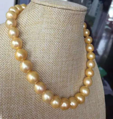 

huge 10-12mm south sea gold pearl necklace 18inch 14k/20