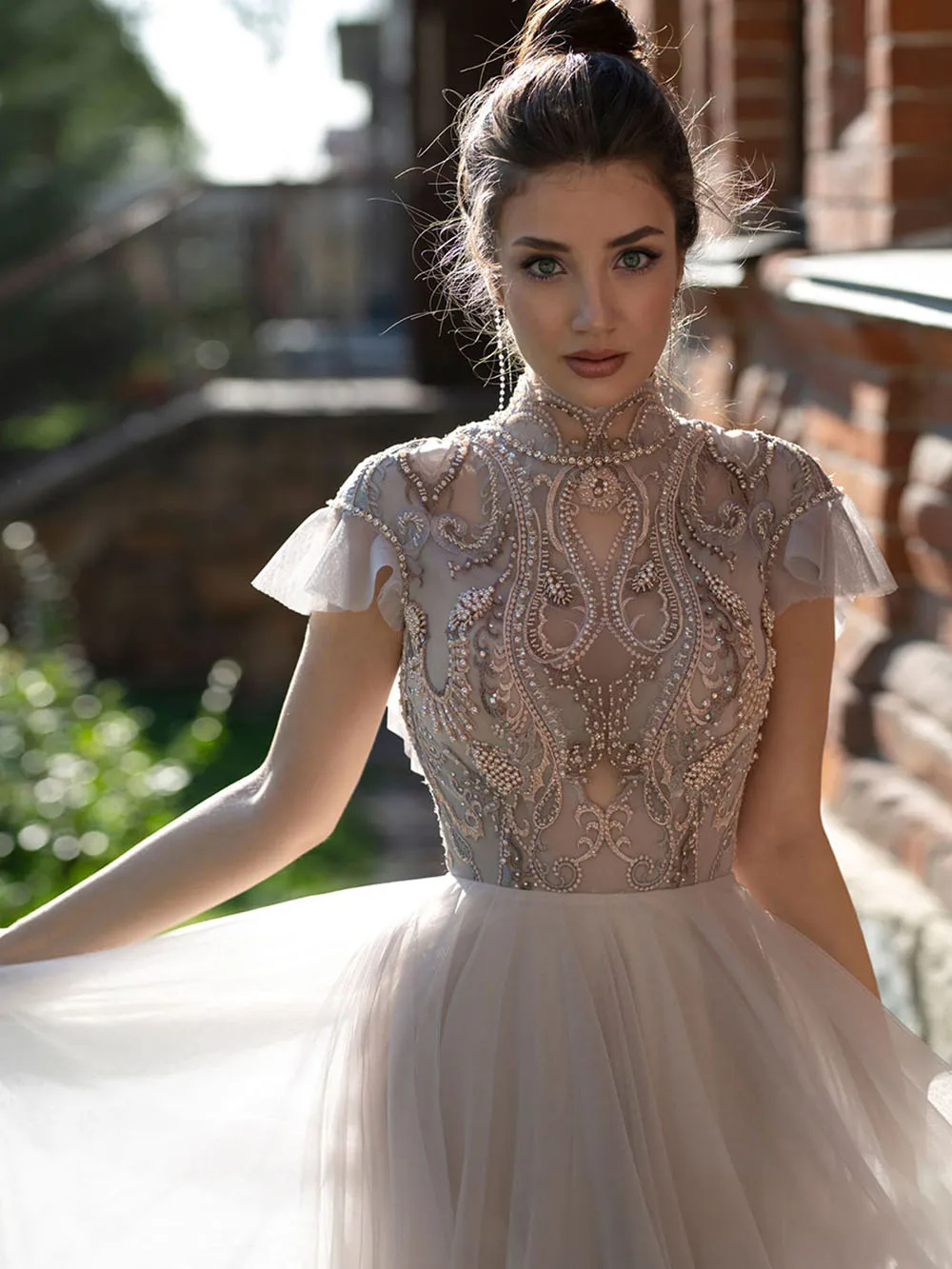 Robe de Mariée Longue en Dentelle, Ligne A, avec Bonnet, Mode Initiée, Luxueuse, en Tulle Perlé, pour Patients, 2022