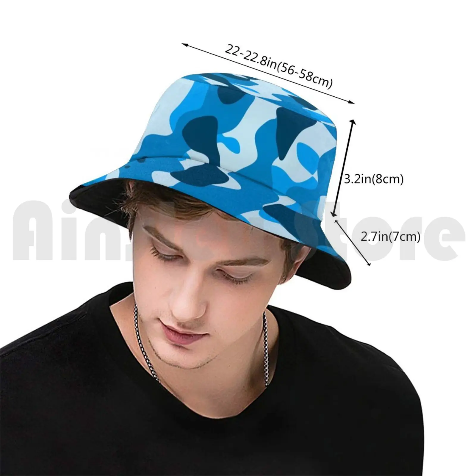 Cloud Camouflage Bucket Hat Adult kid baby Beach Sun Hats Camo Blue Turquoise Camouflage Om Marseille