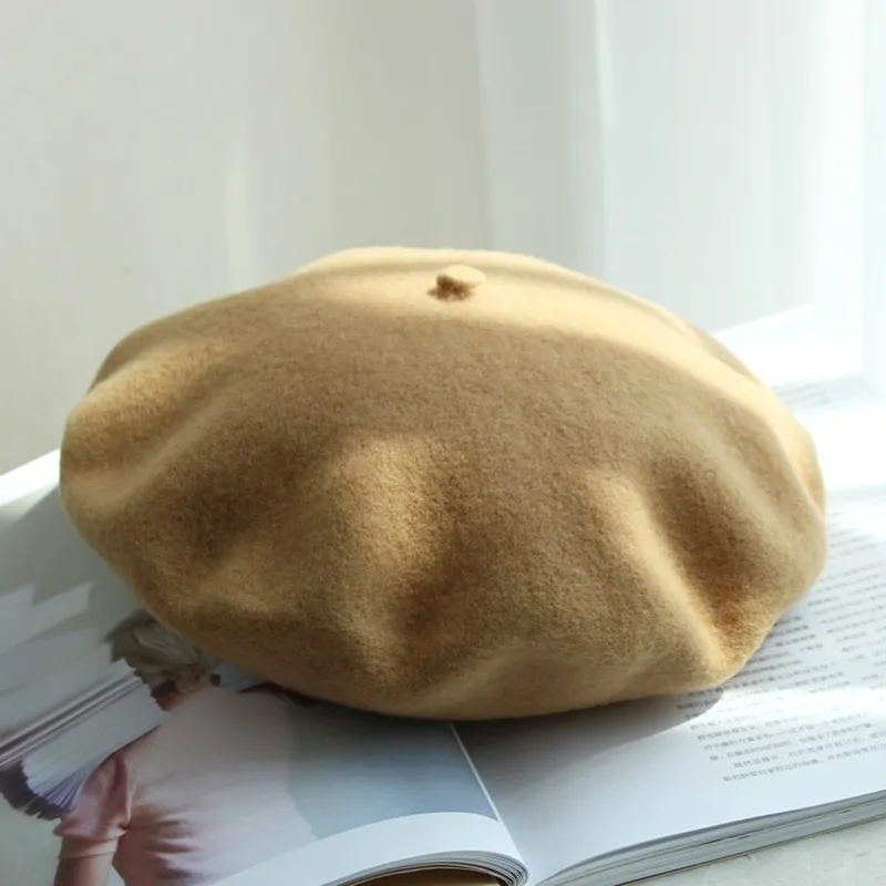 real wool Beret Lady Autumn Winter Wool Berets Women Warm Walking Hats Female Elegant French Beret Flat  Girl Painter Caps