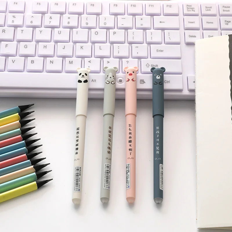 4 pezzi Cartoon Cute Kawaii Animals Bear penna cancellabile Creative School Office penne Gel forniture cancelleria regalo