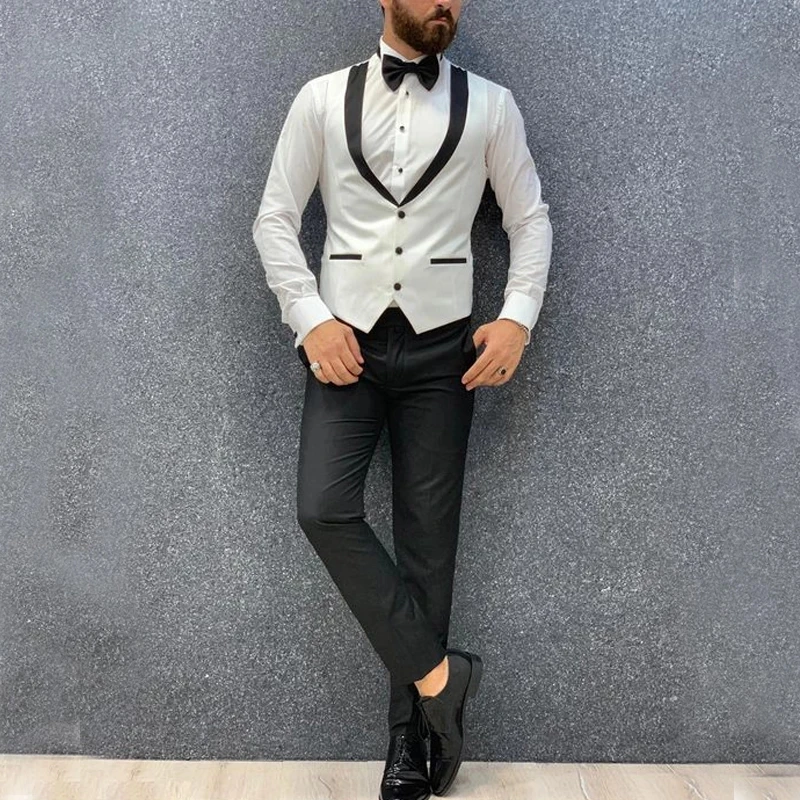 Men Tuxedo Groom Wear Suits Shawl Lapel Slim Fit High Quality Wedding Business Prom Party Suits 3 Pieces Suit(Jacket+Vest+Pants)