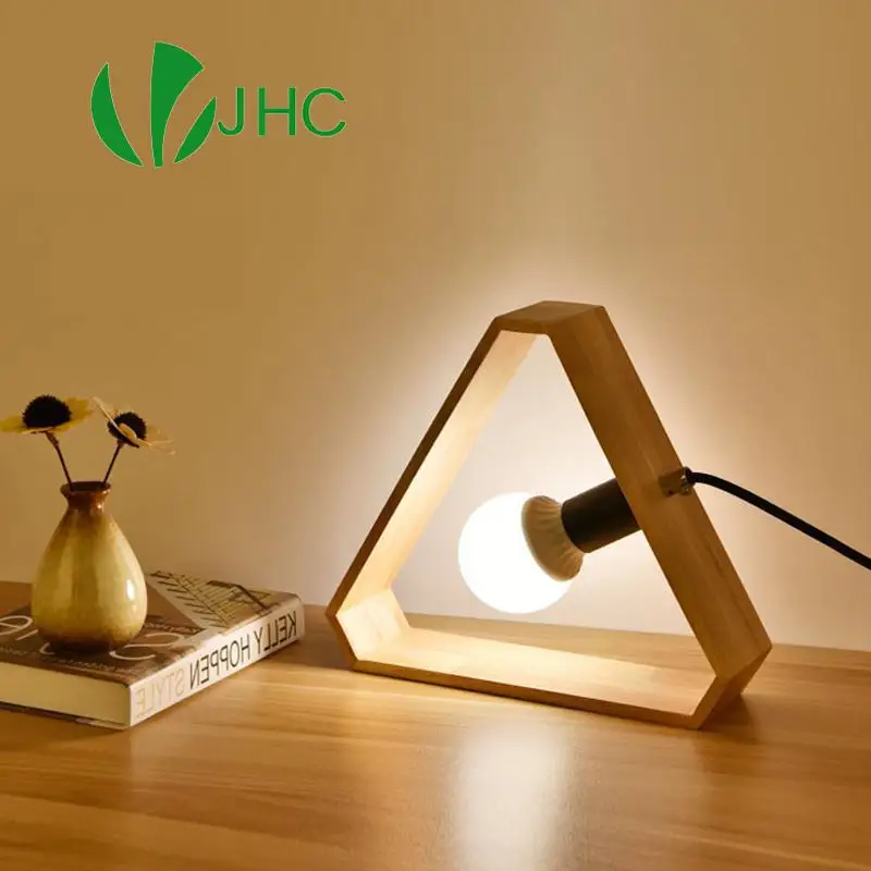 

Art Wood Desk Lamps Nordic Modern Triangle Table Light With E27 Bulb for Living Room Bedroom Bedside Table Lamp Decoration