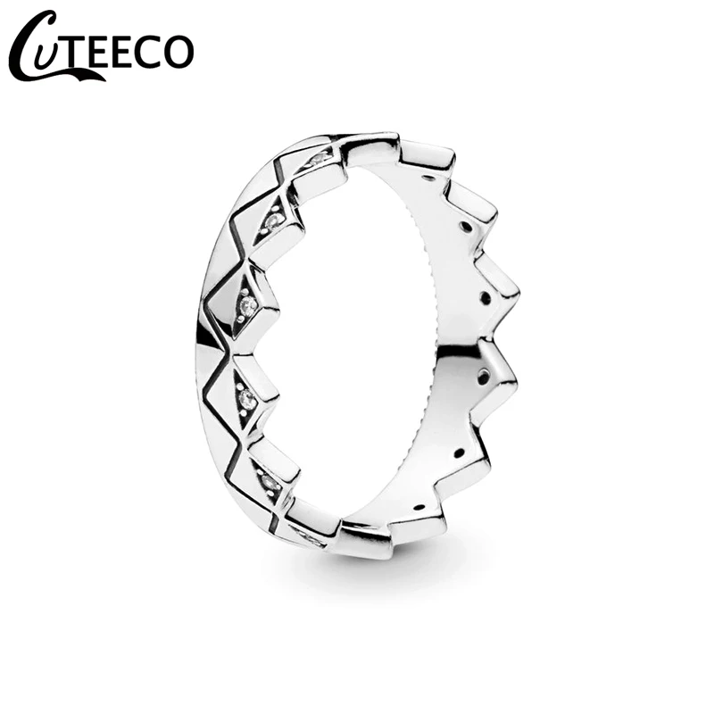 CUTEECO 2019 New Silver Color Exotic Crown Rings For Women Crystal Stackable Wedding Ring Engagement Jewelry Dropshipping