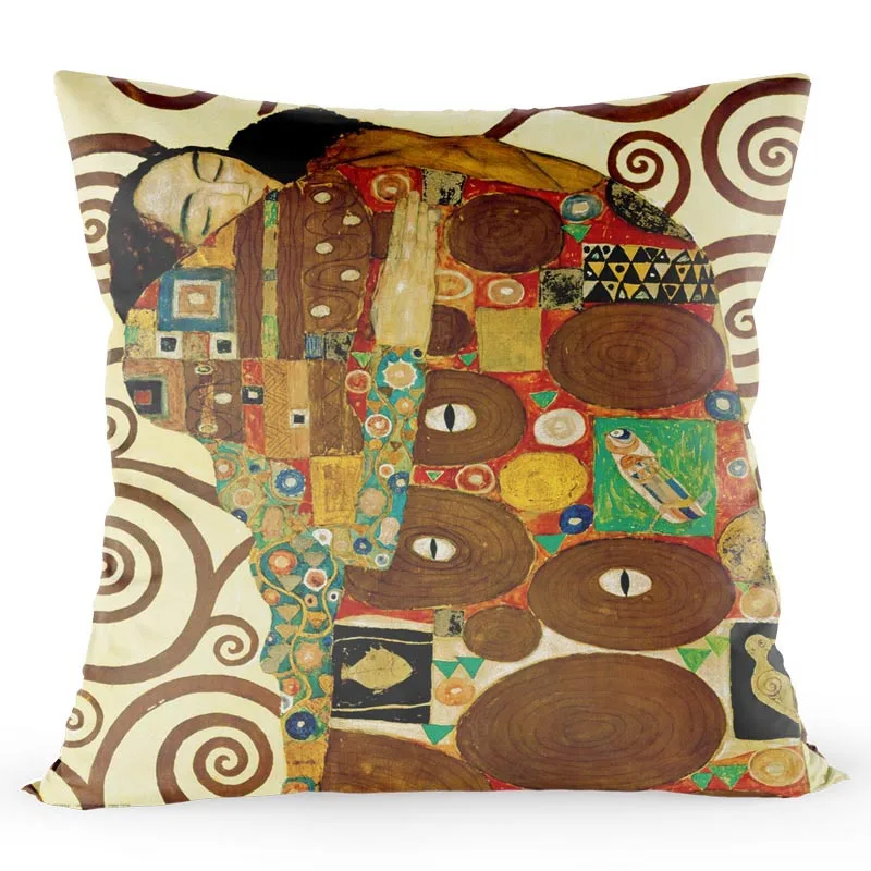 Gustav Klimt Painting Cushion Cover Gold Pattern Print Pillow Cover Satin 40*40 CM Throw Pillowcase Decorative For Home