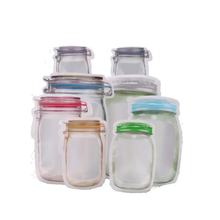 4pcs/lot Reusable Portable Mason Jar Zipper Bags for Home Storage Seal Food Saver Storage Bags Snack Sandwich Ziplock Bags