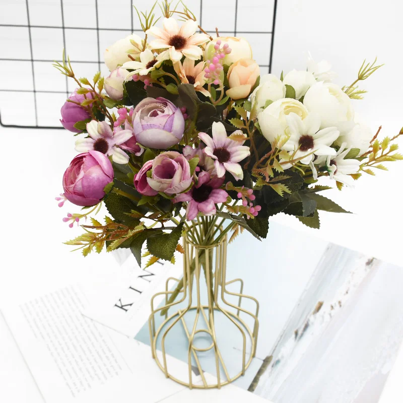 1 Bunch 5 Gabeln 12 Köpfe Künstliche Blumen Günstige Vasen Home Dekoration Zubehör Hochzeit Diy Braut Freiraum für Foto Requisiten – Detail 4