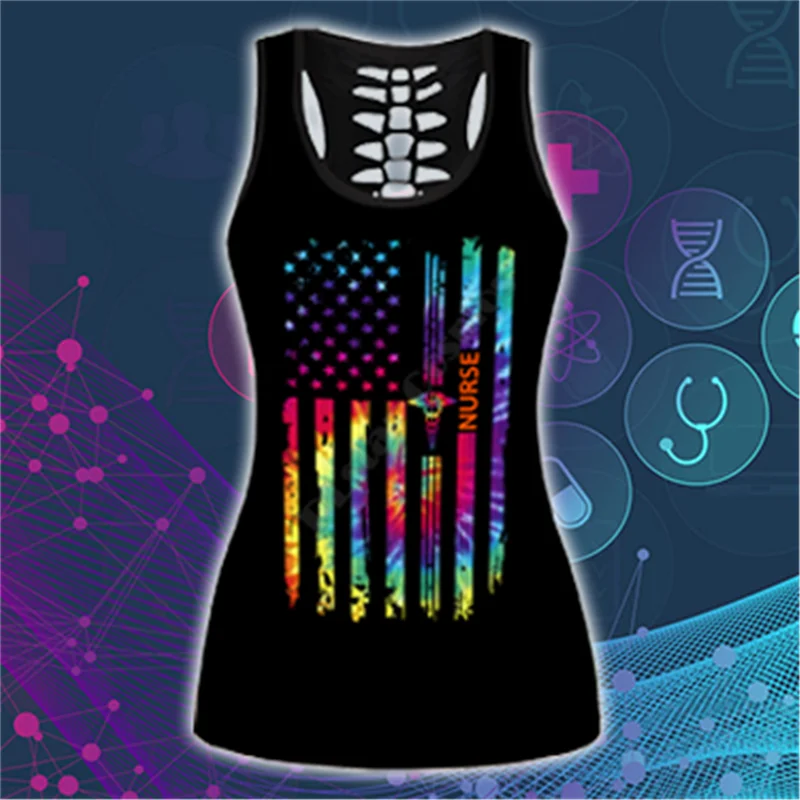 Premium Nurse Combo Outfit Leggings and Hollow out Tank Top Suit Yoga Fitness Soft Legging Summer Women For Girl