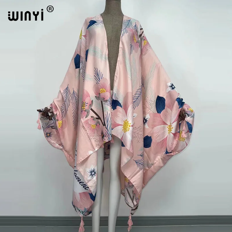 WINYI saida de praia Summer Women Cardigan stitch robe Cocktail sexcy Boho Maxi African Holiday Batwing Sleeve Silk Robe