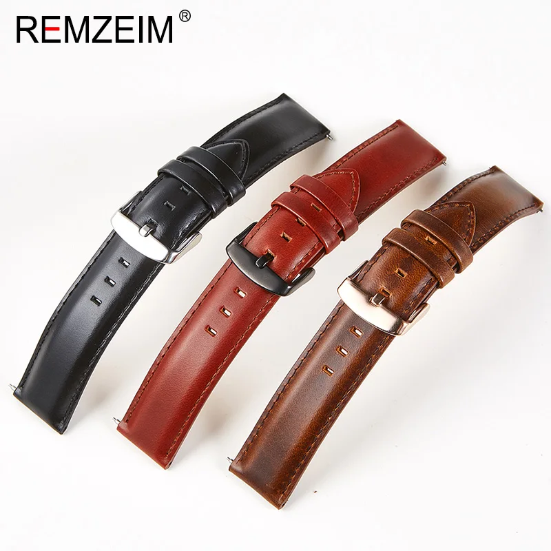 New Genuine Leather Watchband 18mm 20mm 22mm Black Brown Red Cowhide Watch Band Quick Release Strap Watch Accessories