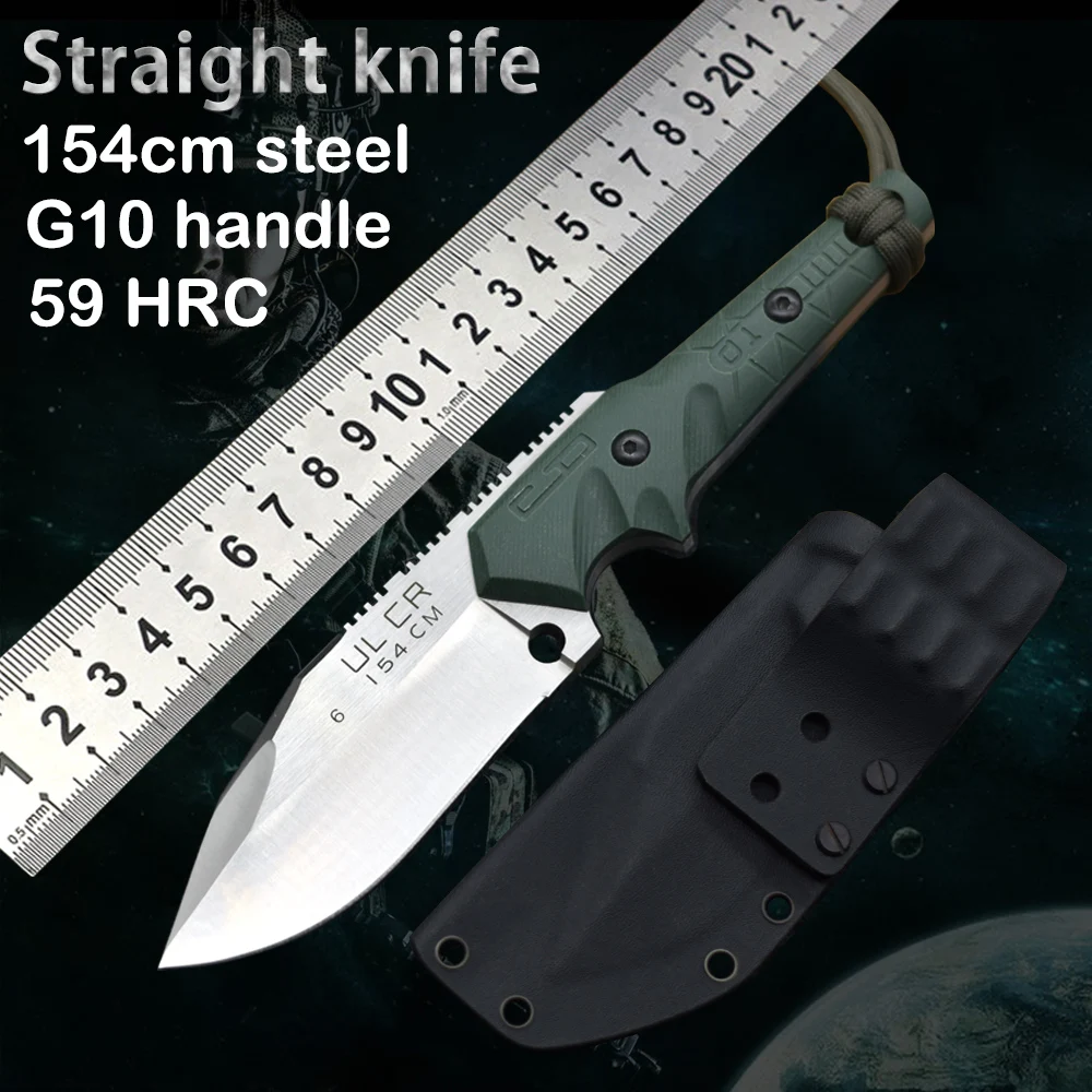 Straight knife 154CM blade G10 handle special tactical knife short knife sharp self-defense camp climbing broken window EDC