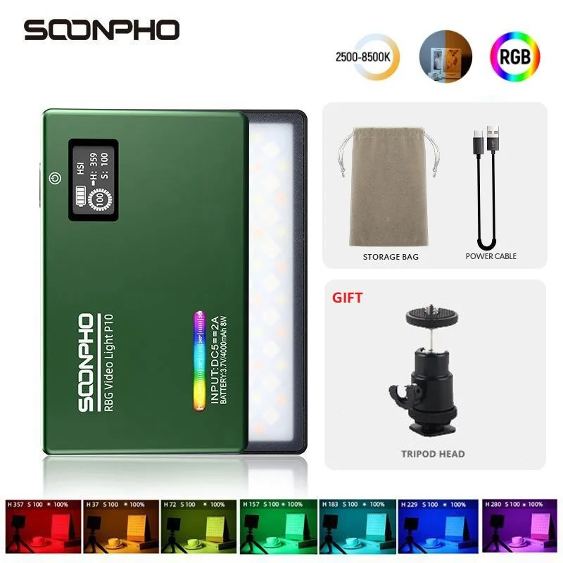 Soonpho P10 RGB Led Light Camera Light Full Color Video Light Dimmable 2500K-8500K Bi-Color Panel Light CRI 95+ for Photo Studio