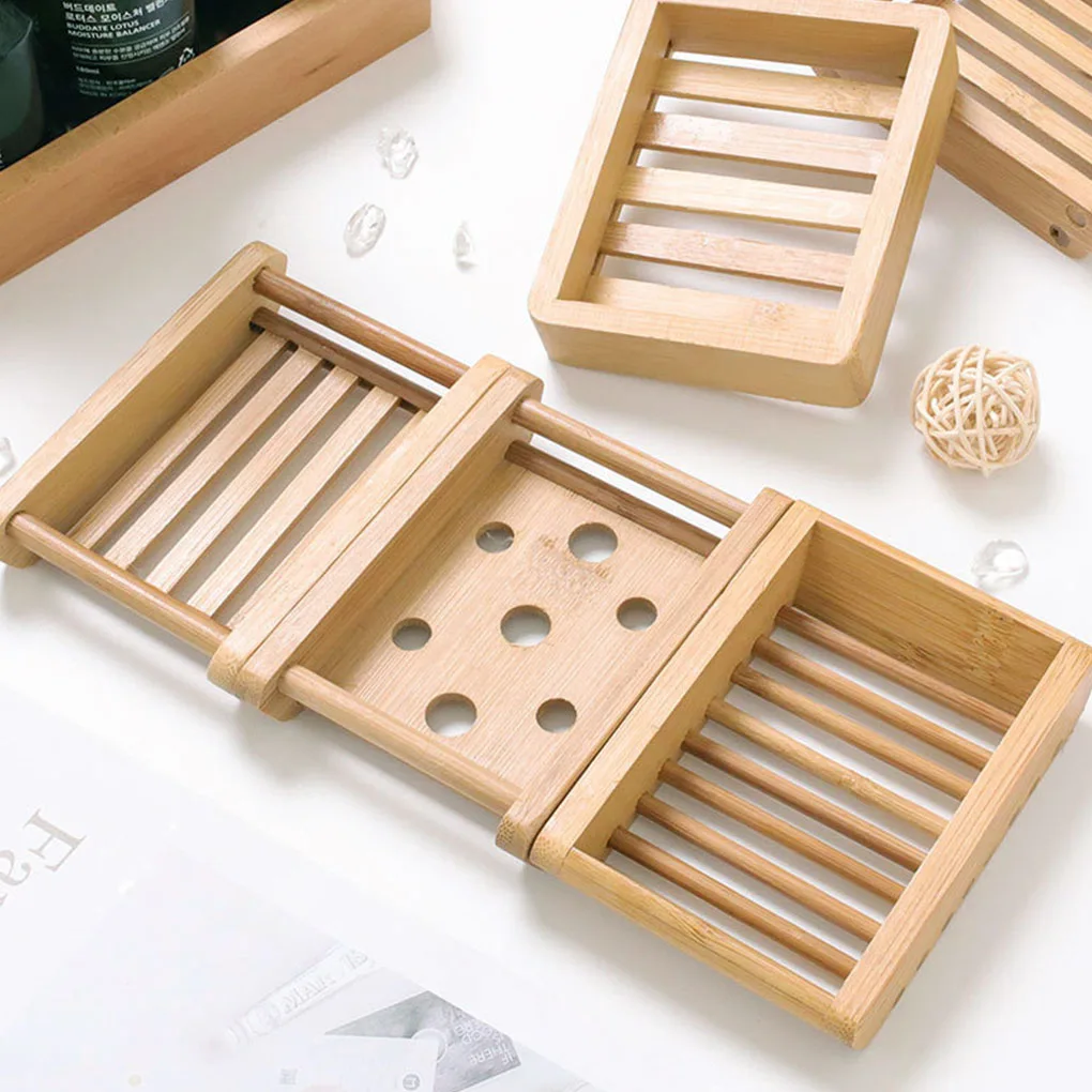 HOT Wooden Natural Bamboo Soap Dishes Tray Holder Storage Soap Rack Plate Box Container Portable Bathroom Soap Dish Storage Box
