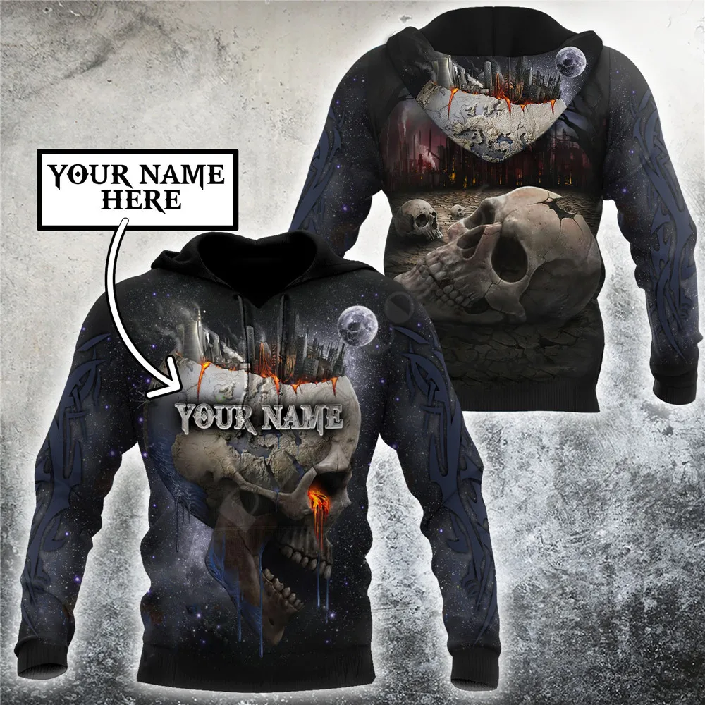 

Customize Name Skull 3D All Over Printed Hoodies zipper hoodie women For men Halloween Pullover streetwear