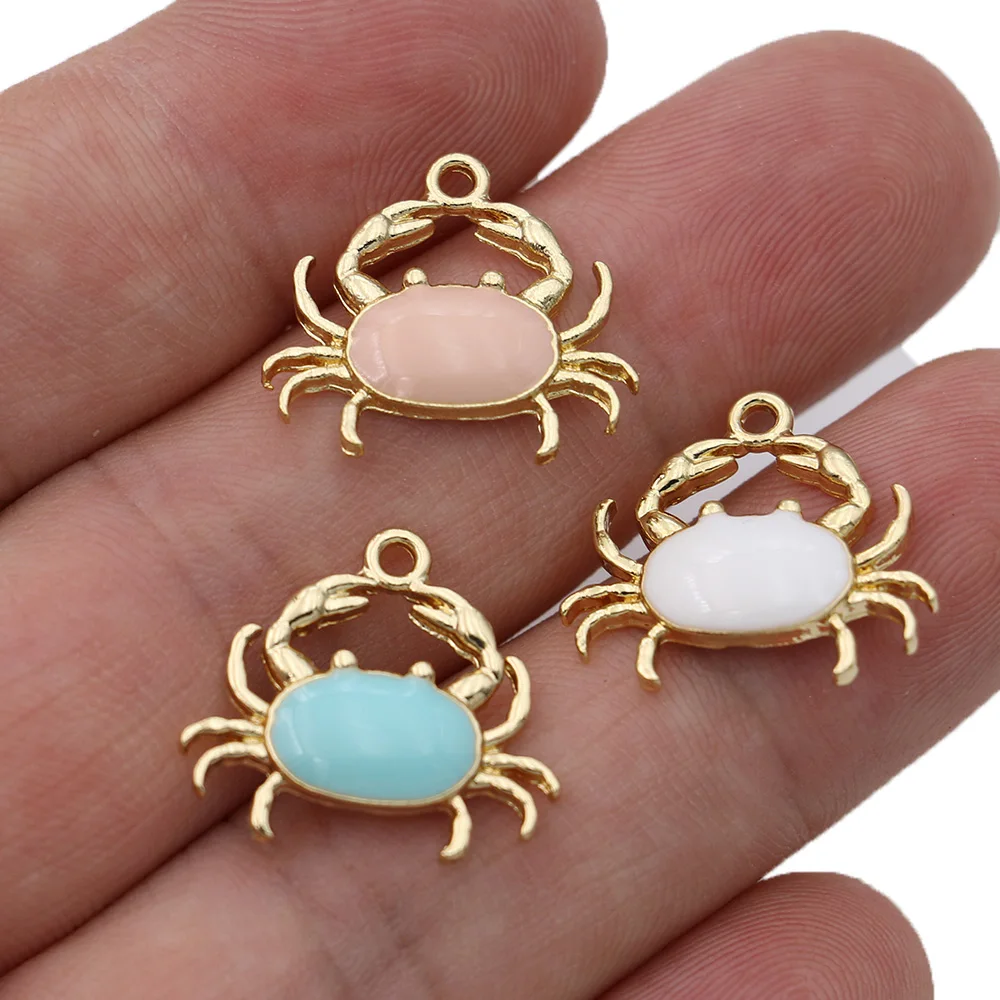 10 Uds. Colgante esmaltado de Color dorado y cangrejo rosa para hacer joyería, pulsera, collar, pendientes DIY, accesorios artesanales