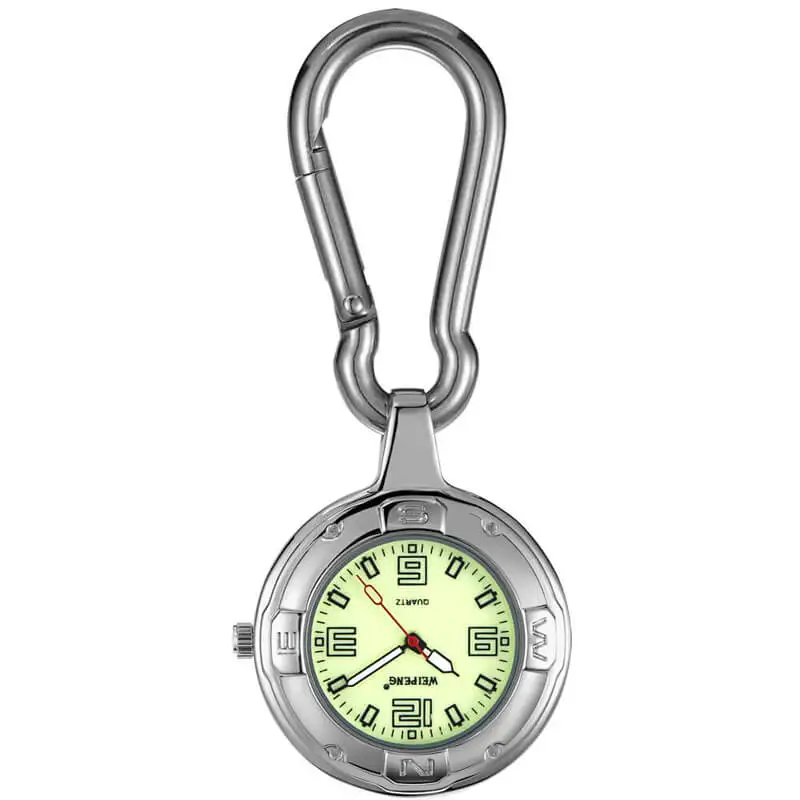 Silver Clip-On Carabiner Pocket Watch Keychain Luminous Quartz Belt Clip Waist Fob Watch Backpack Outdoor Sport Men Women Clock