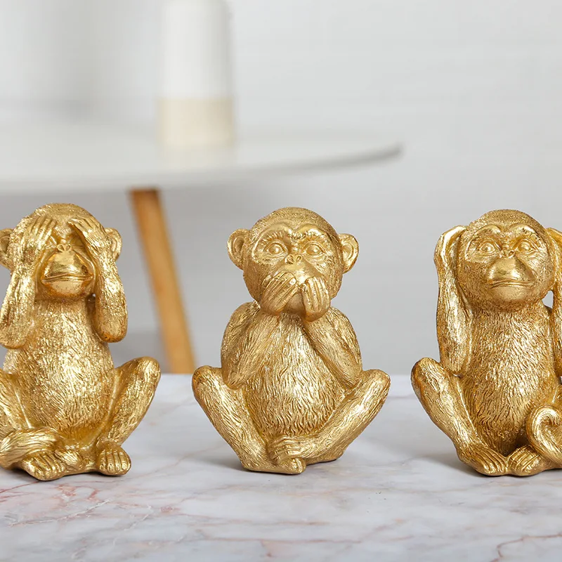 No Hear No See No speak  Golden Monkey Miniature Figurines Resin Art Sculpture Cute Little Animal Home Room Office Decorations