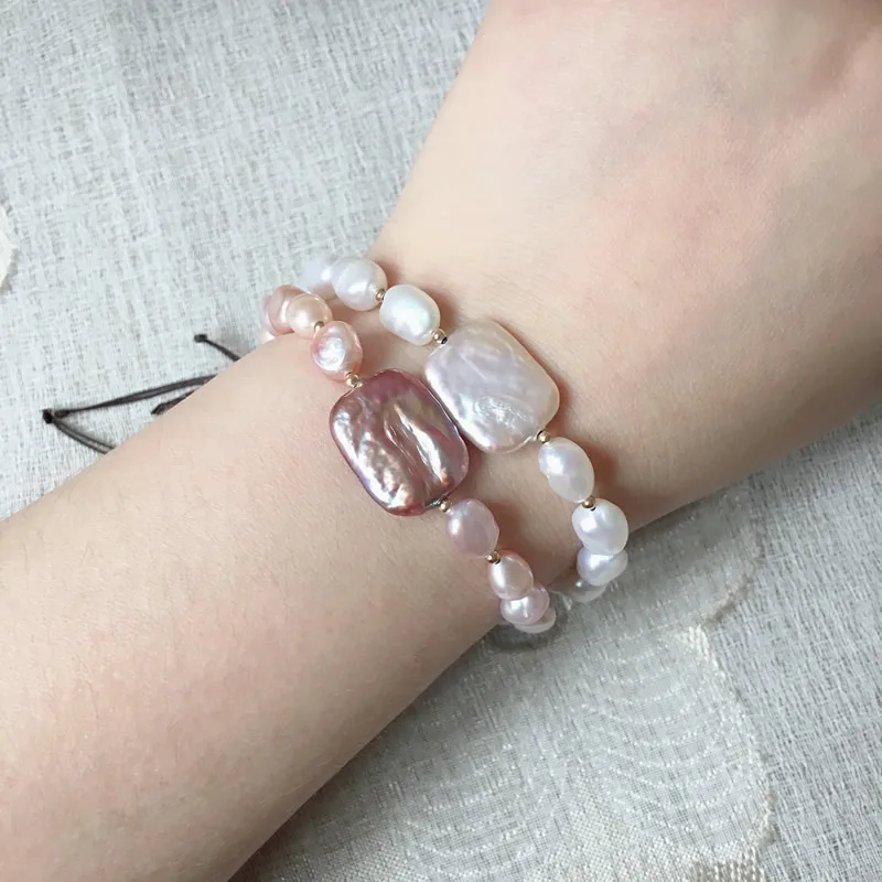 Fashion Natural Freshwater Pearl Bracelets Rectangle Square Baroque Pearl Charm Healing Real Pearls Strand Bracelets for Women