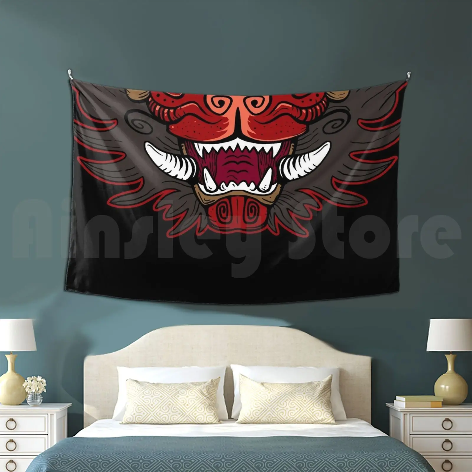 Hyena Oni Tapestry Living Room Bedroom Hyena Oni Oni Akuma Demon Traditonal Art Japanese Traditional Tattoo