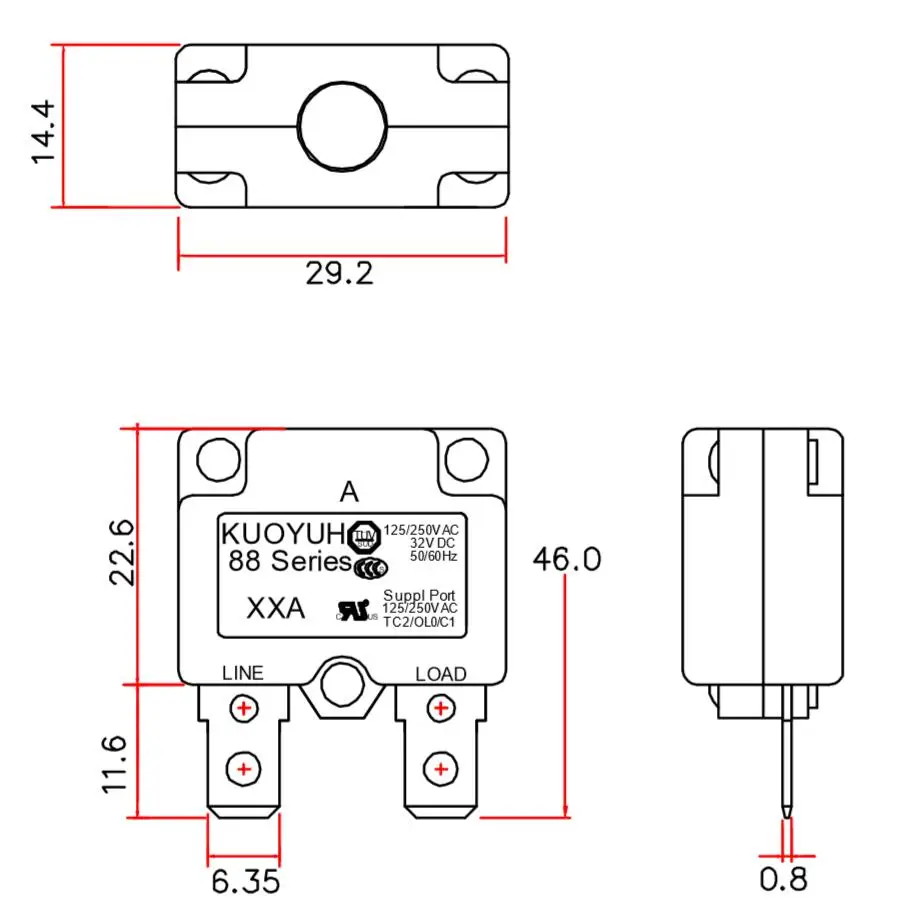 88AR 3A 4A 5A 7A 8A 9A 10A 11A 12A 13A 14A 15A Automatic Reset Circuit Breaker Overload Switch Over Current Protector for KUOYUH