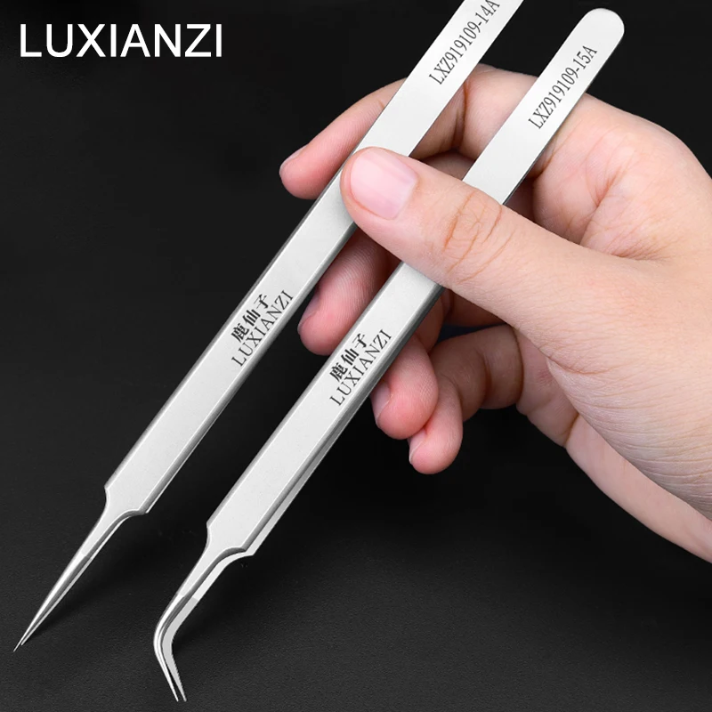 LUXIANZI Stainless Steel Tweezers Repair Tool Precision Electronics Industrial Forceps Straight Elbow Pincet Clip Depilatory