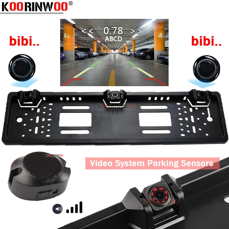 Koorinwoo NO Drill! EU Number License Plate Frame Parktronic Car parking Sensors Holder Rear view camera Trunk For Car Radio DVD