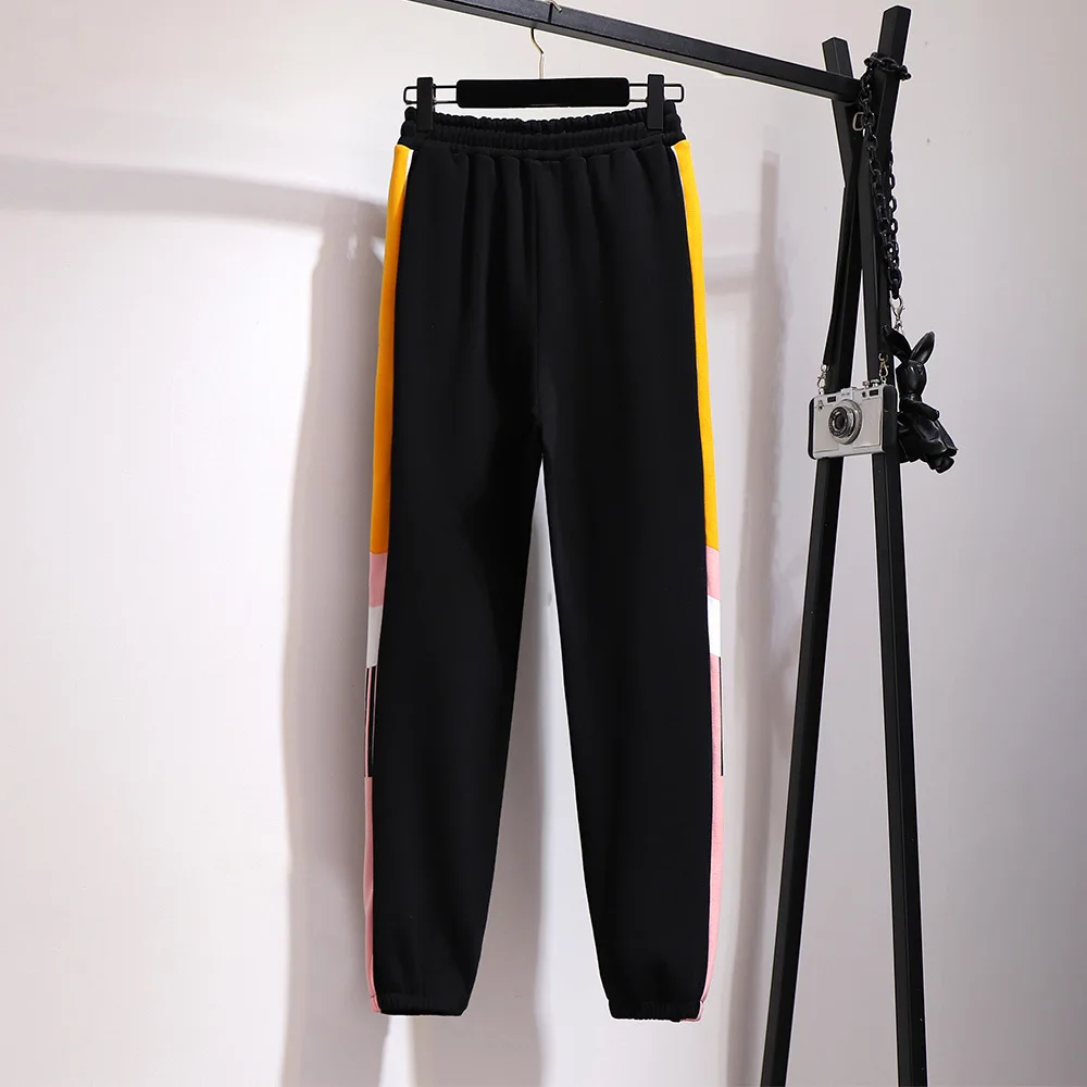 Pantalones deportivos de talla grande para mujer, pantalón holgado de terciopelo negro, grueso, con cinturón para mantener el calor, 4XL, 5XL, 6XL, 7XL, otoño e invierno, novedad