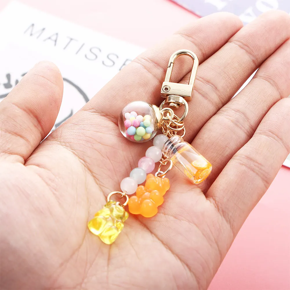 Aranyos Gyanta Mézgás Drukker keychains Cukorka színben Drukker üvegek golyós charms Kulcskarika kulcs Rablánc számára Nők lányok