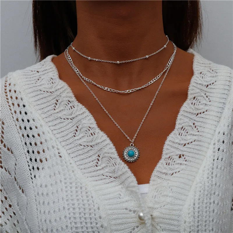 Tenande Bohemian Mehrschichtige Halskette für Frauen Vintage Wassertropfen Münze Stern Mond Anhänger Halskette Geometrisches Collier Collares – Detail 6