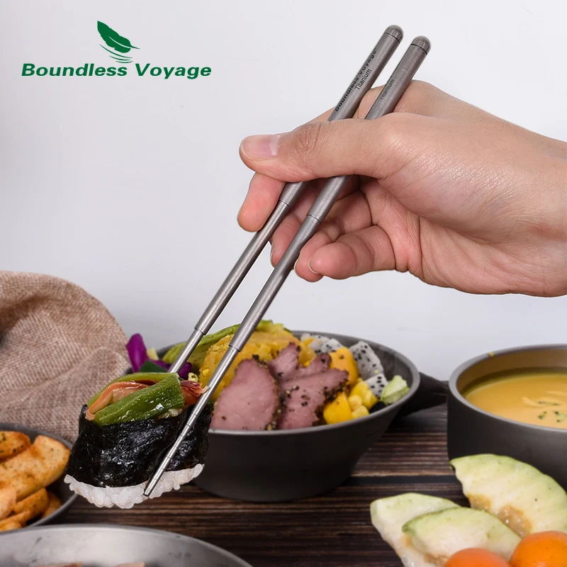 Boundless Voyage Foldable Telescopic Titanium Chopsticks Travel Picnic Folding Cutlery Outdoor Spork Camping Tableware Mess Kit