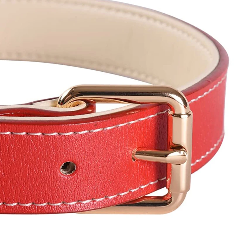 Genuine Leather Dog Collar Soft Padded Collars for Large Medium Small Breed Dogs RED color