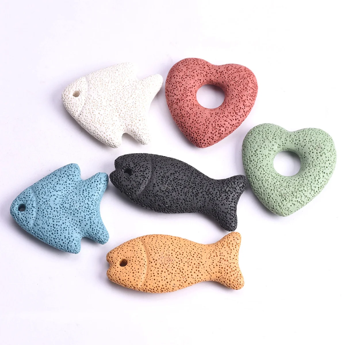 1pcs Heart/Fish Shape 50mm/70x32mm Natural Volcano Lava Stone Loose Crafts Pendant Bead for Jewelry Making DIY Necklace Findings