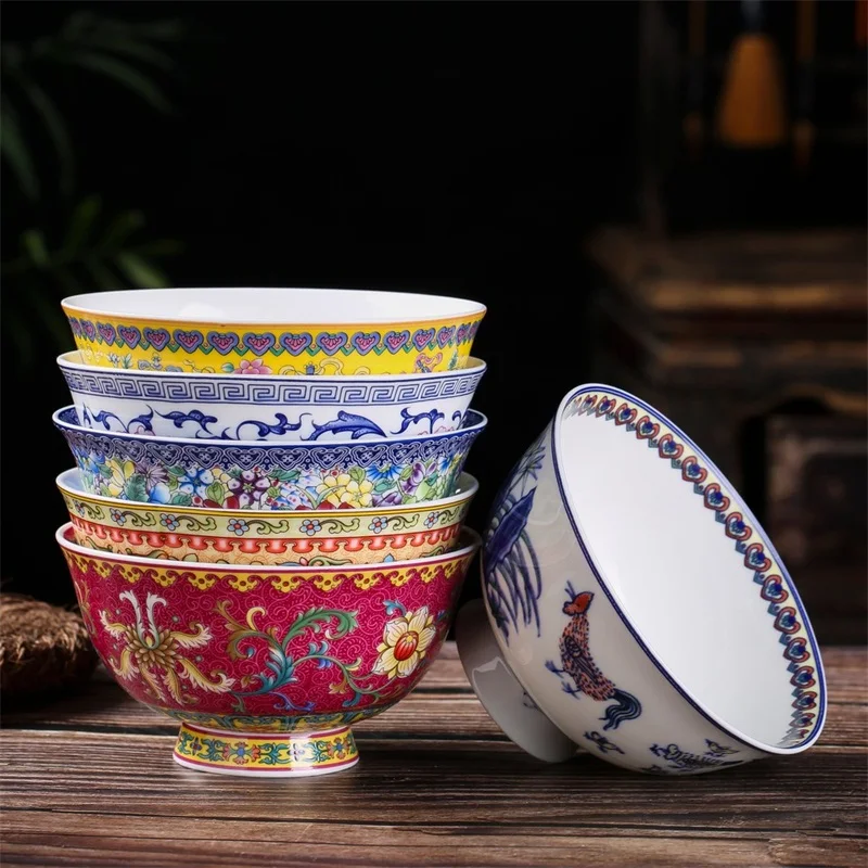 

2pcs 4.5inch Jingdezhen Ceramic Rice Bowls Chinese Bone china Soup Bowl Ramen Bowls Fruit Salad Food Container Kitchen Tableware