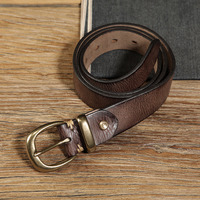 3.3cm Width Women's Genuine Leather Vintage Belt Luxury Copper Buckle Belt High Quality Cowskin Female Strap Jeans Belt