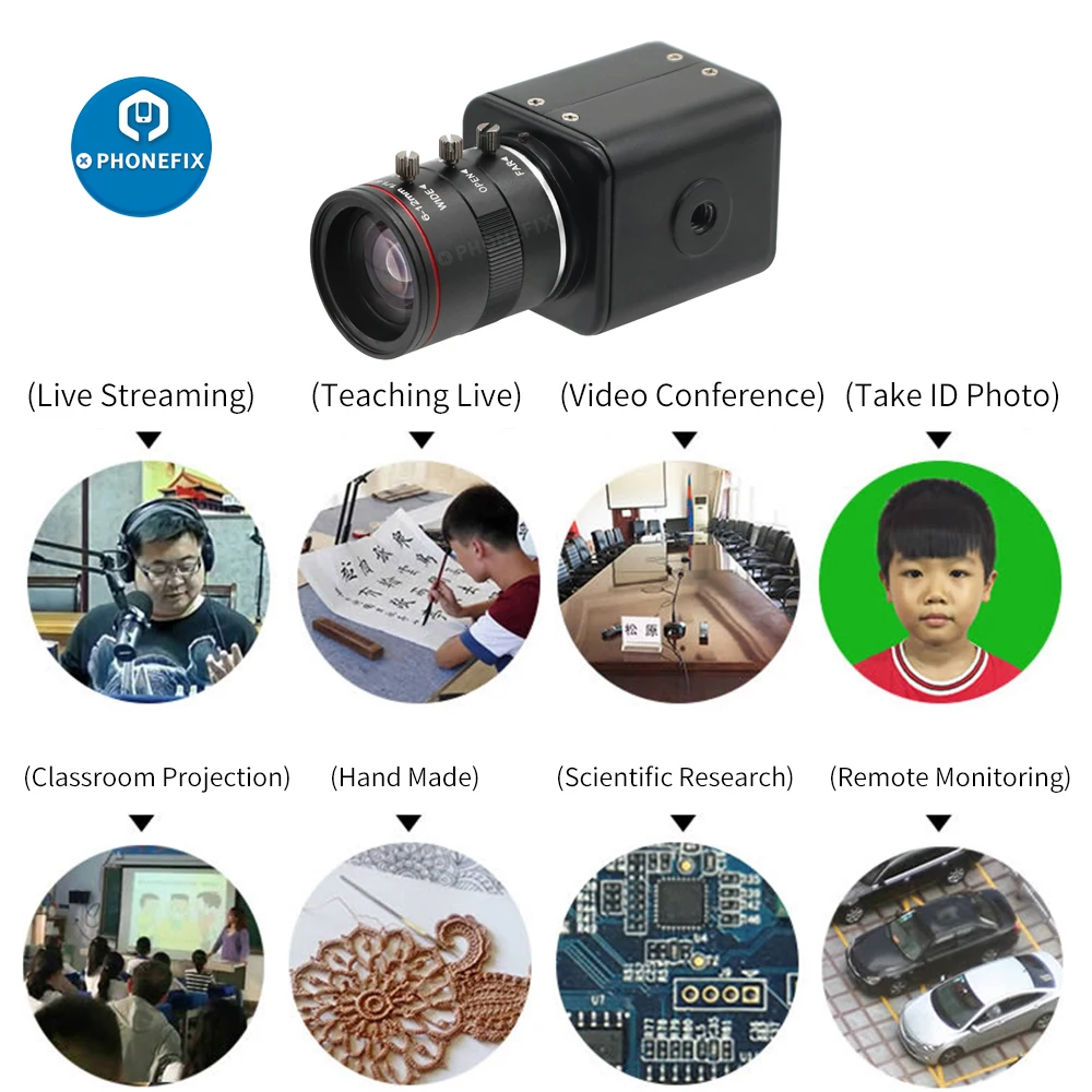 1080p HD Live Stream Camera Video Recording Webcam HDMI Video Output Camera with 6-12mm C-Mount Fixed Focus CCTV Varifocal Lens