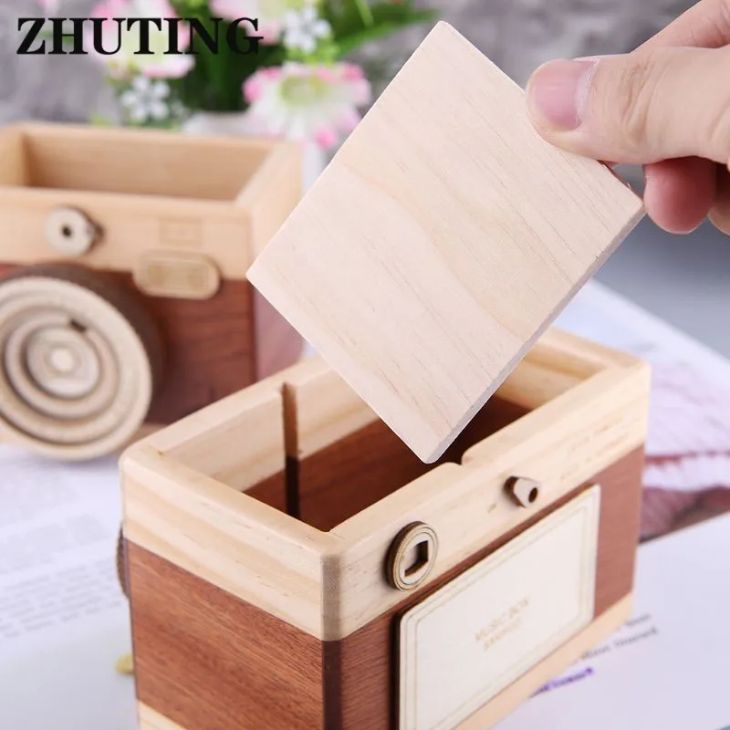 Sáng Tạo Máy Ảnh Hoa Văn Gỗ Bút Chì Giá Đỡ Đứng Cất Giữ Đồ Lặt Vặt Hộp Đa Năng Sử Dụng Đựng Bút Gỗ