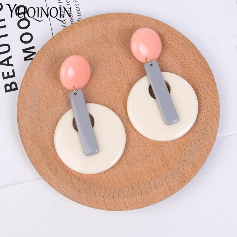 Fashion Resin Acrylic Vintage Charm Drop Earring Colorful Round Big/Long Earrings for Women Statement Korean Earings Hanging