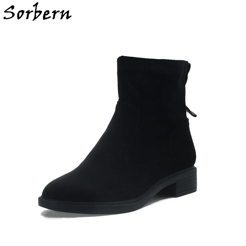 Sorbern Low Hoof Heels Women Boots Custom Ankle High Wide Fit Ladies Shoes Gogo Boots Back Zipper Female Booties